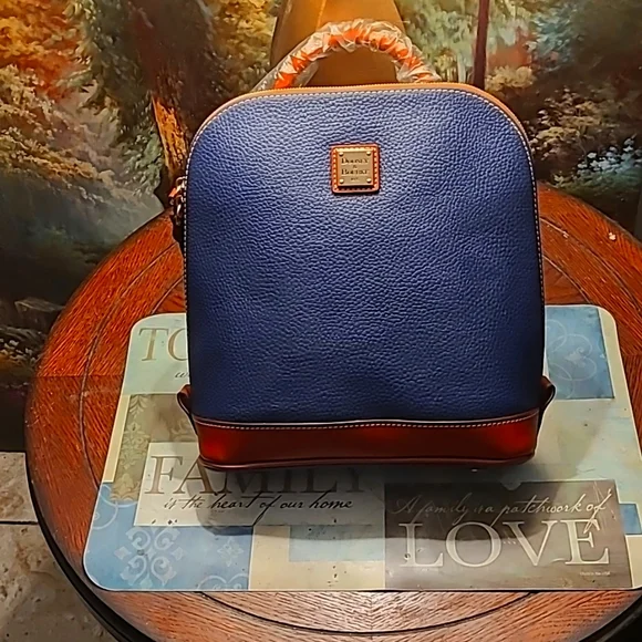 Dooney & Bourke Blue and Tan Logo Backpack Nylon Flap Backpack – Dooney & Bourke main image 3